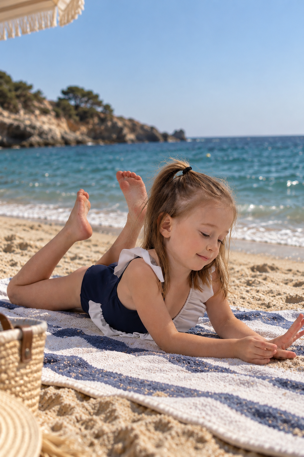 Maillot JULIA kids – Bleu marine & Blanc