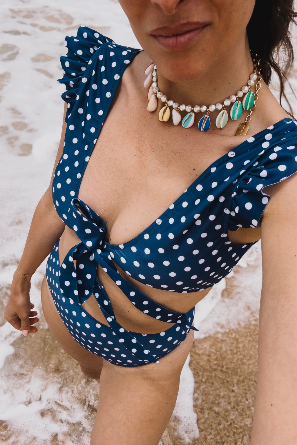 MELISSANDRE TWO-PIECE TOP Blue with white polka dots