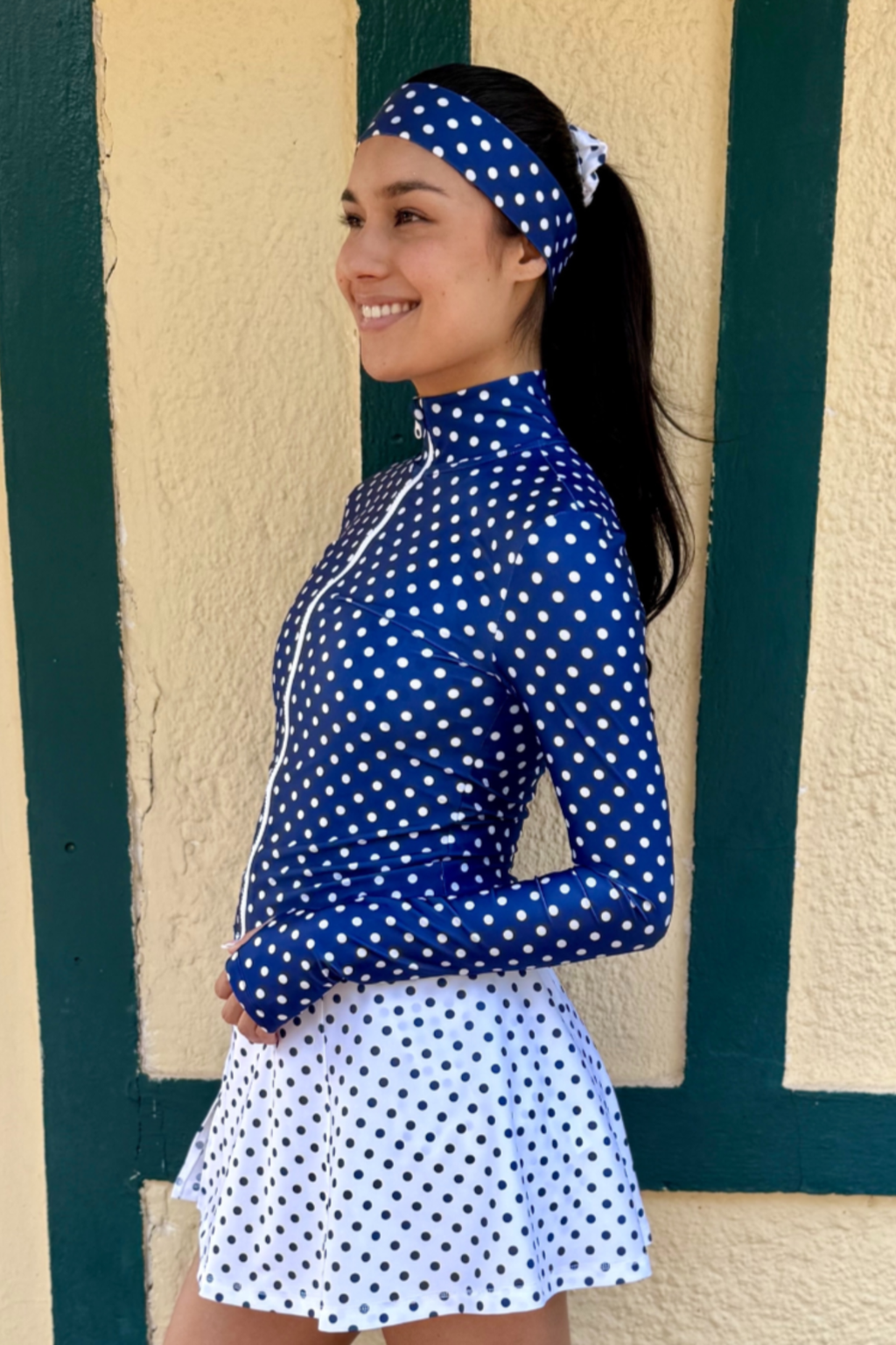 SELENA Blue Jacket with White Polka Dots