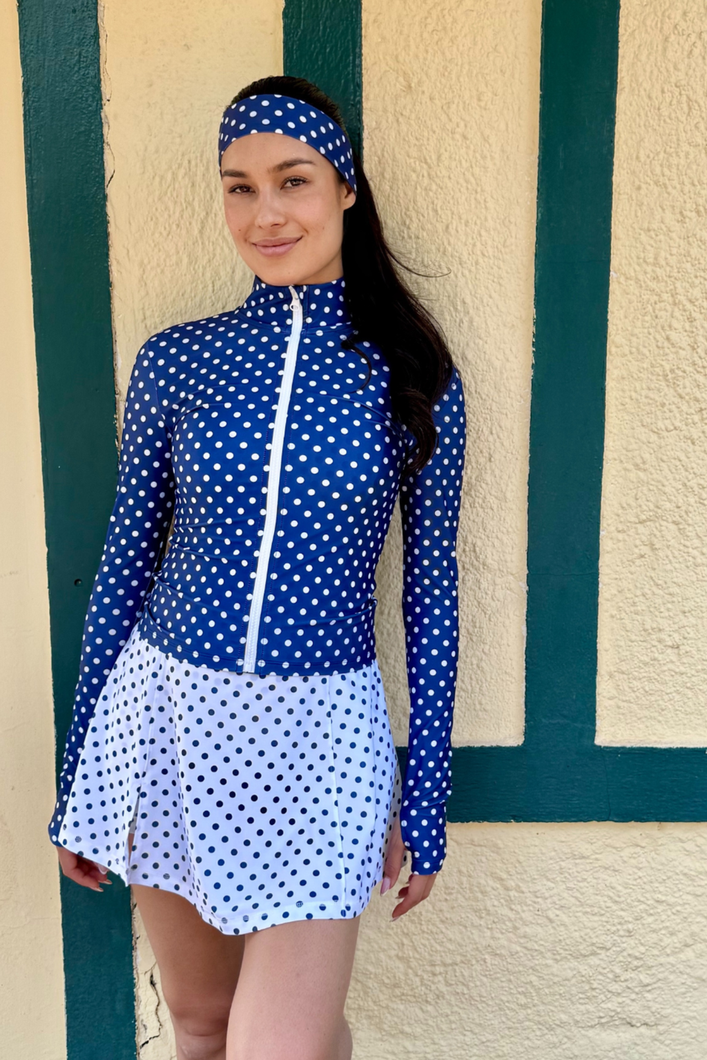 SELENA Blue Jacket with White Polka Dots